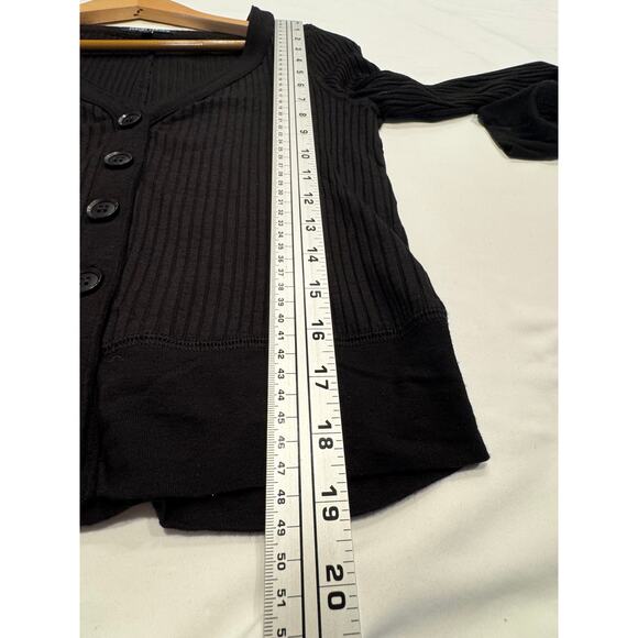 David Lerner Womens Button Front Cardigan M Black Ribbed Knit V-Neck Long Sleeve - Picture 7 of 8
